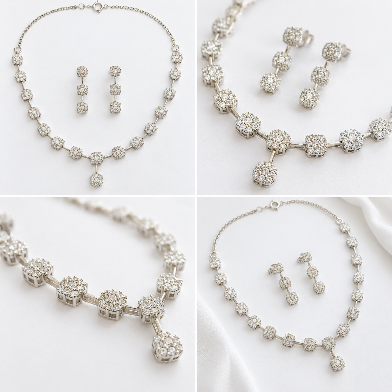 925 Sterling Silver Cluster Stone Necklace & Earrings Set - Image 2