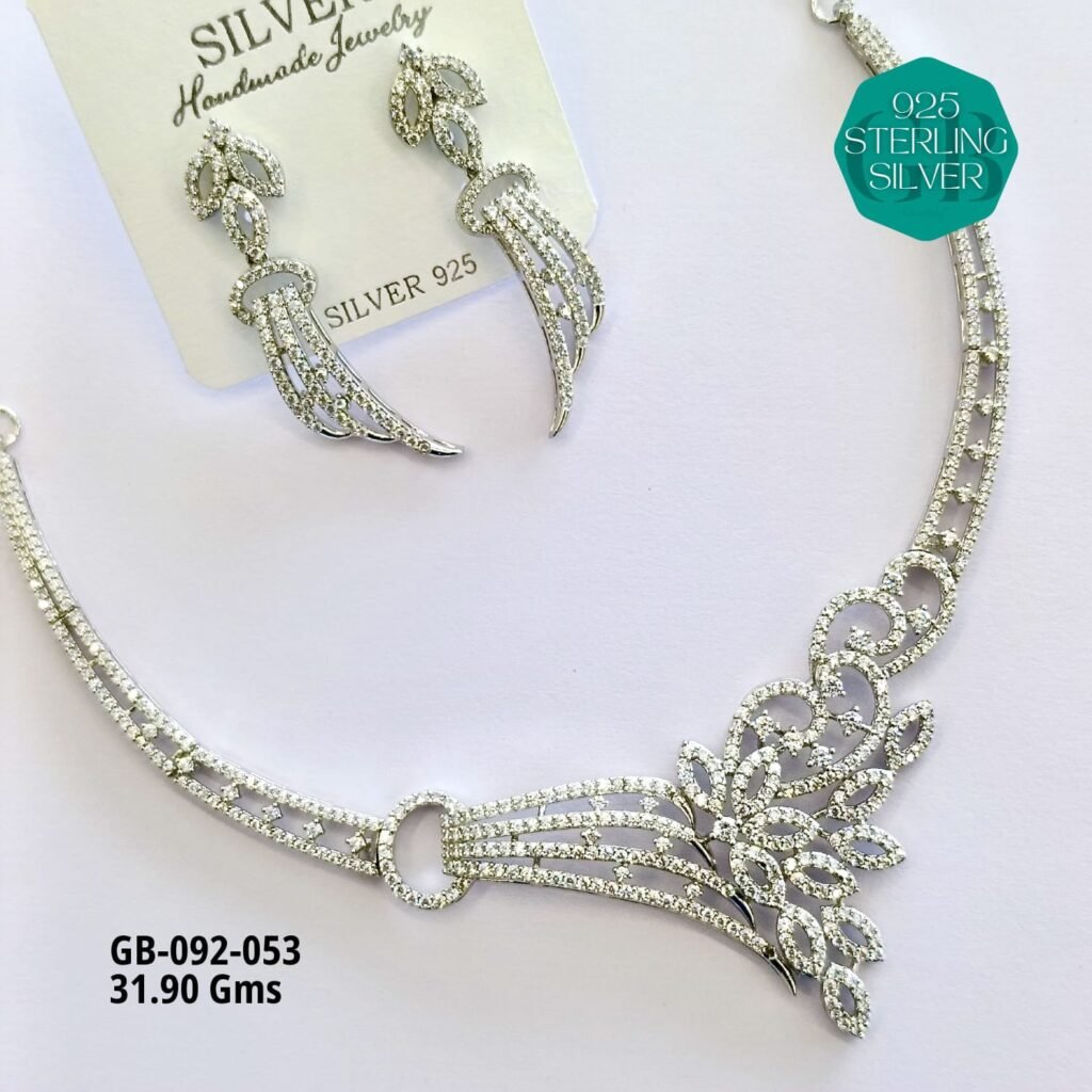 925 Sterling Silver Floral Statement Necklace & Earrings Set