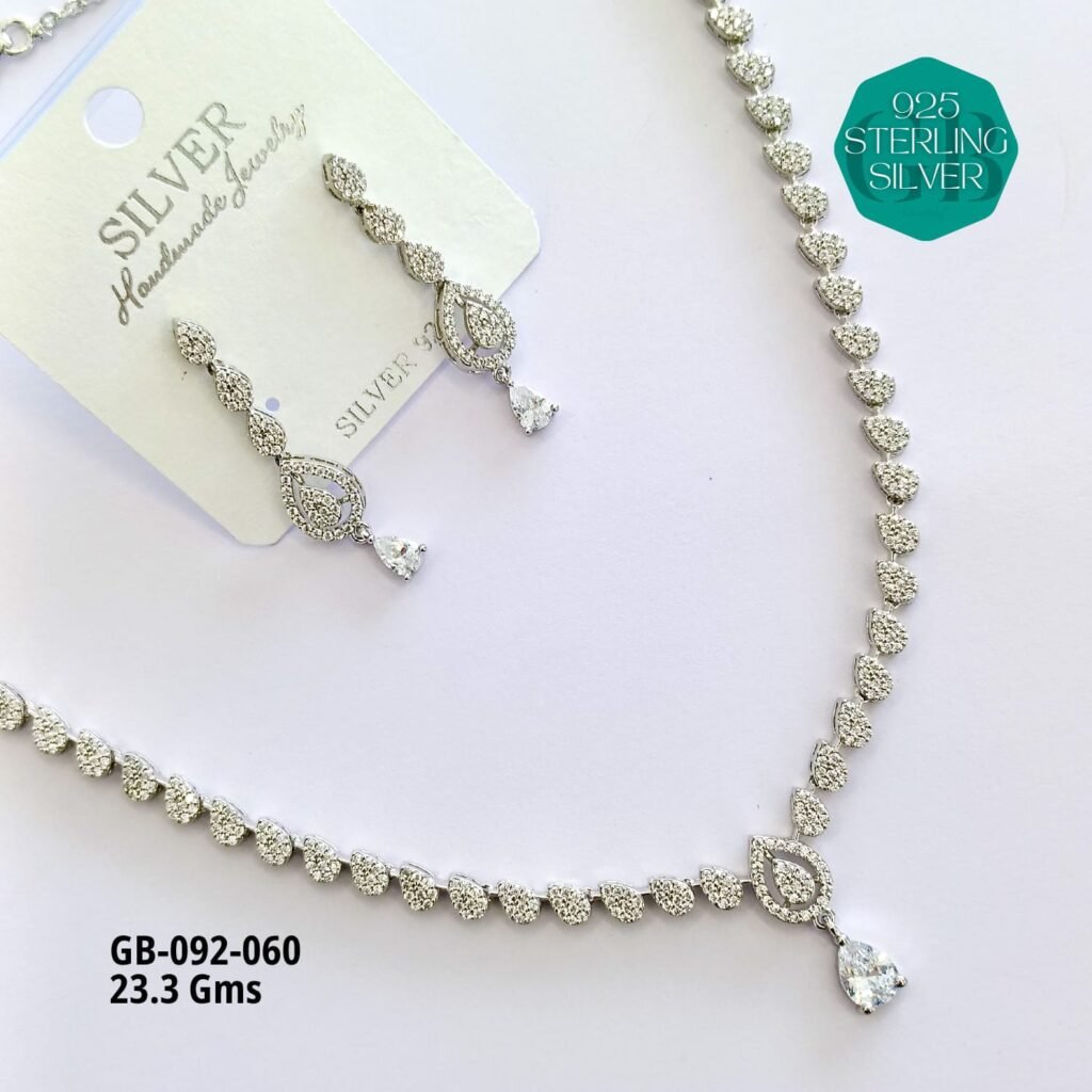 925 Sterling Silver Heart & Teardrop Necklace Set with Earrings