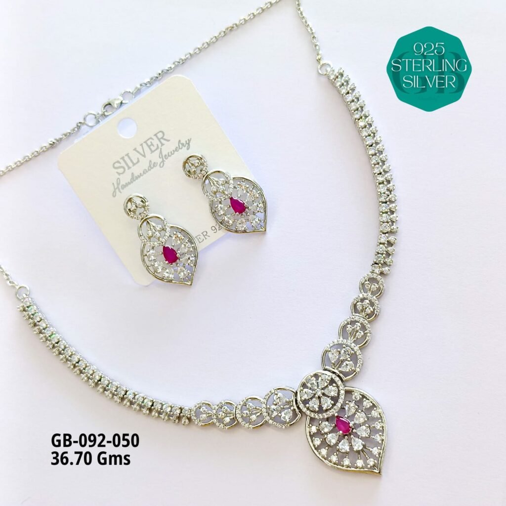 925 Sterling Silver Heart Design Necklace & Earrings Set