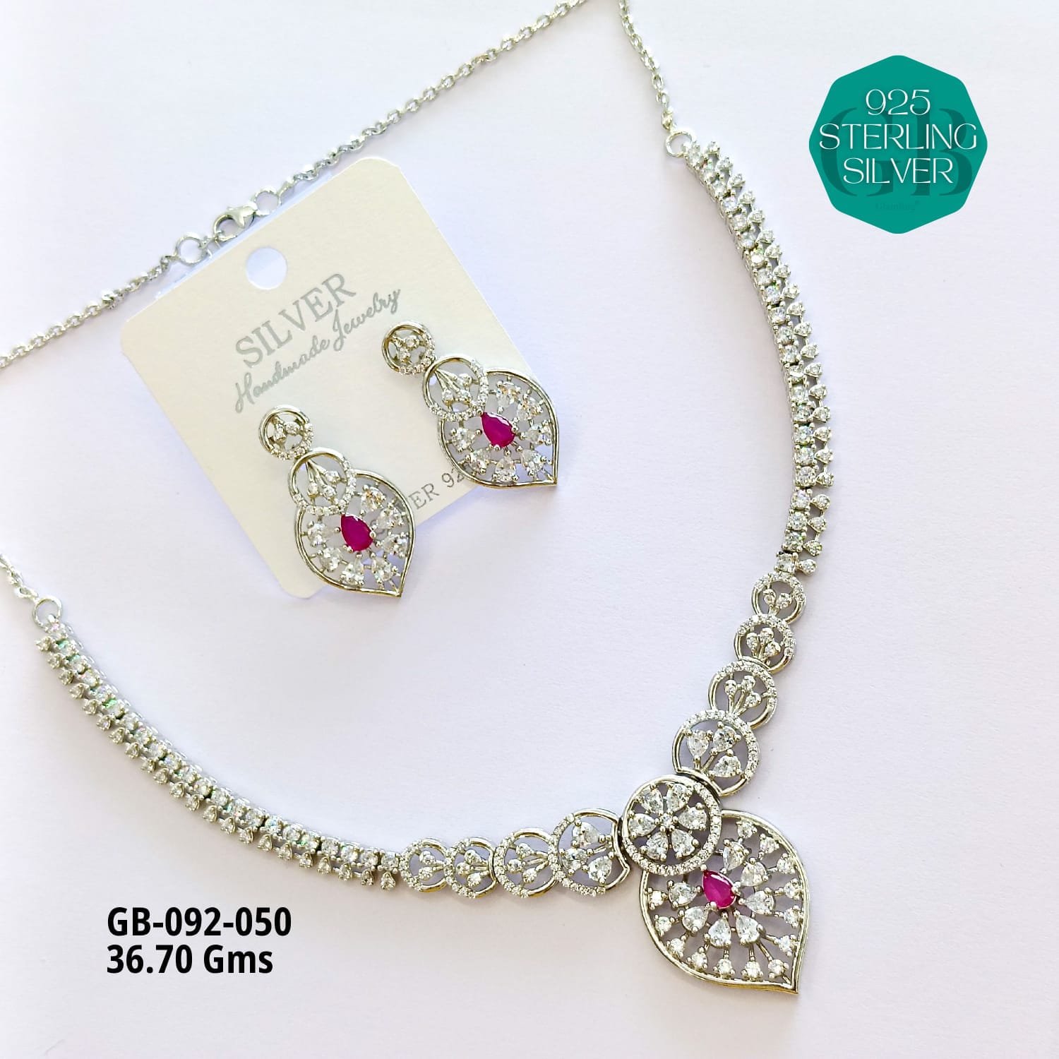 925 Sterling Silver Heart Design Necklace & Earrings Set