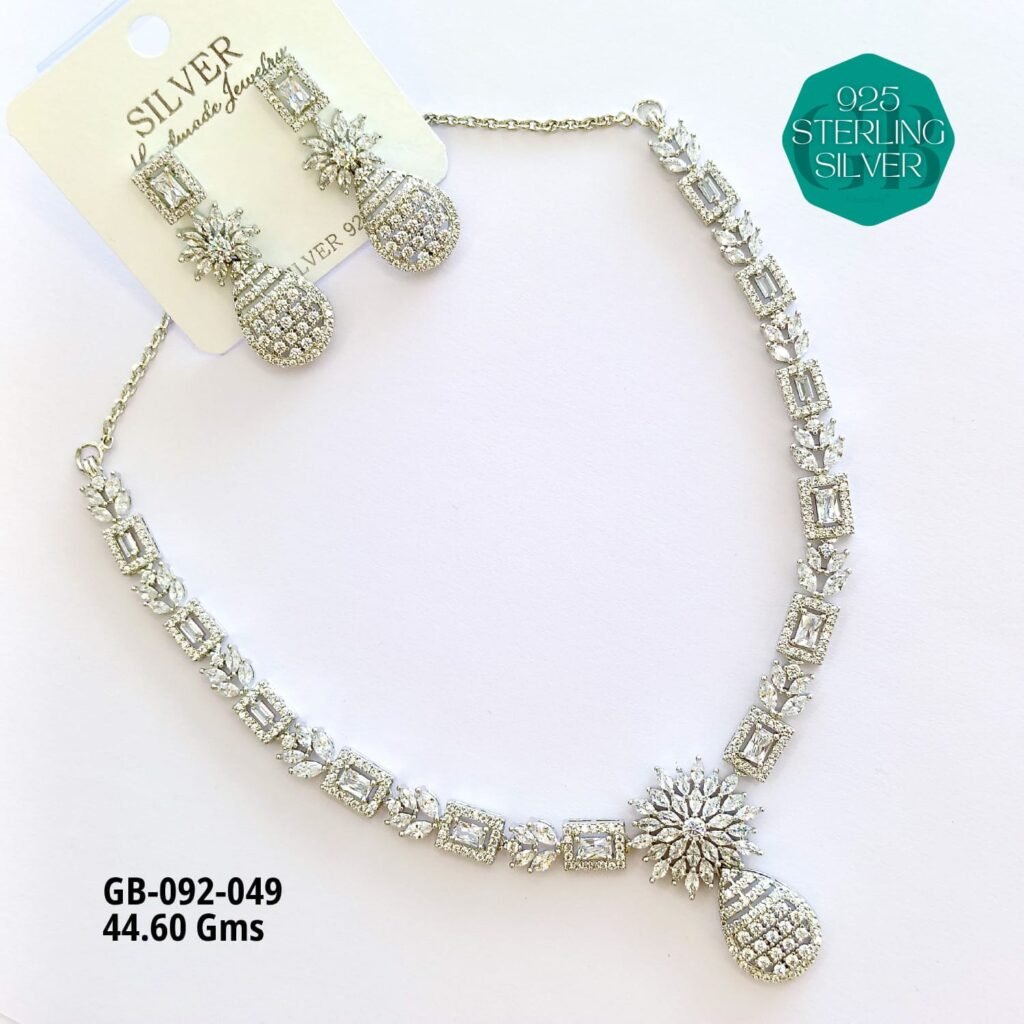 925 Sterling Silver Floral Design Necklace & Earrings Set