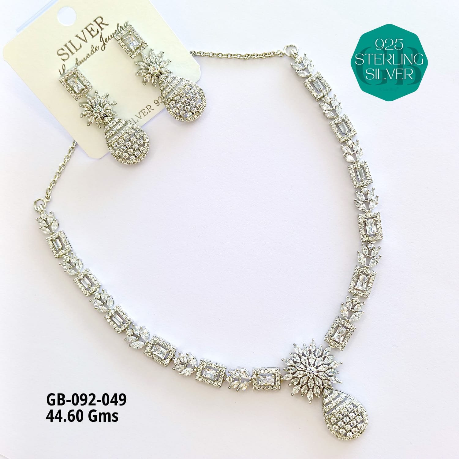 925 Sterling Silver Floral Design Necklace & Earrings Set