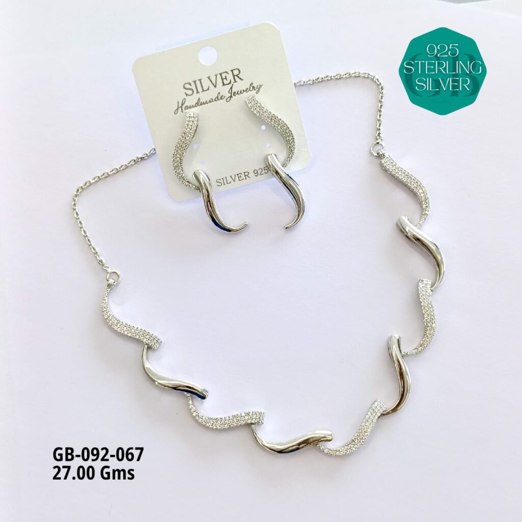 925 Sterling Silver Wave Design Necklace Set with Earrings