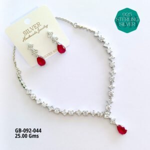 925 Sterling Silver Red CZ Necklace & Earrings