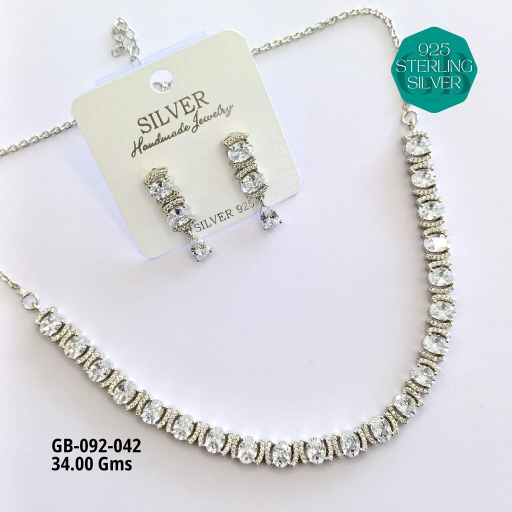 925 Sterling Silver Clear Stone Necklace & Earrings Set