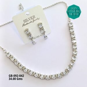 925 Sterling Silver Clear Stone Necklace & Earrings Set